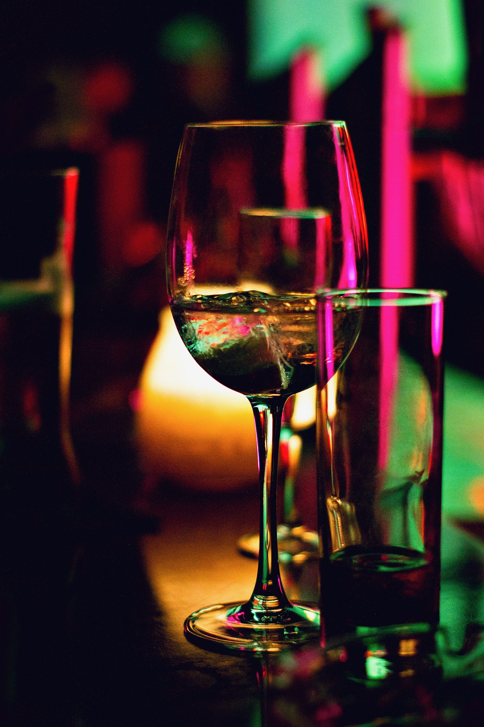 Striking image of variously shaped glasses containing alcohol. Drinking alcohol while using a hot tub can also combine with the heat to lower blood pressure and impair judgment.
