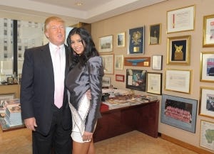 NEW YORK - MAY 20: Donald Trump welcomes Miss USA 2010 Rima Fakih to his office in Trump Tower on May 20, 2010 in New York City. (Photo by Michael Loccisano/Getty Images)