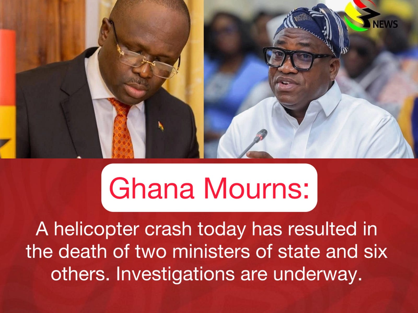 Ghana Mourns: A helicopter crash today has resulted in the death of tw