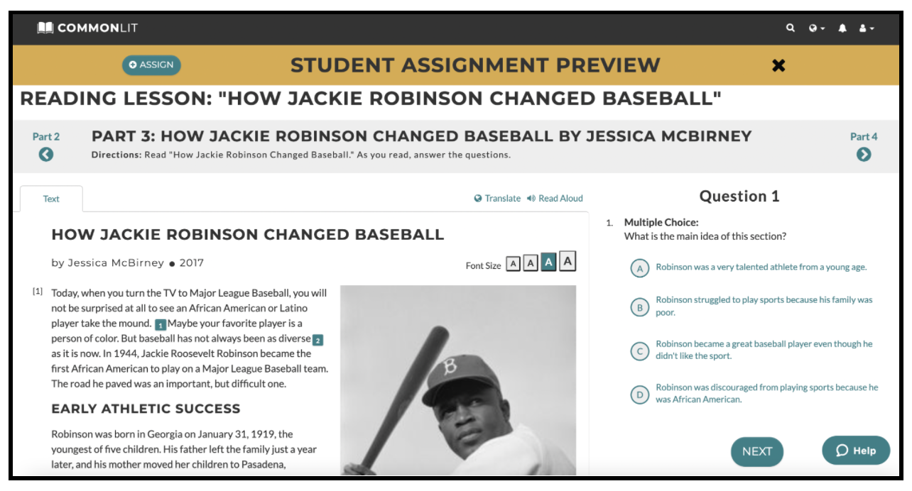 A target lesson called "How Jackie Robinson Changed Baseball."