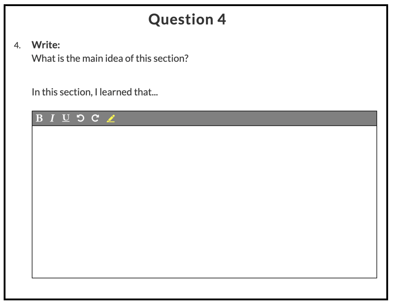 A question that says "Write: What is the main idea of this section? In this section, I learned that ..."