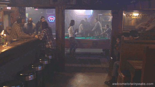 Elk's Point #9 Bar interior with neon signage animated GIF