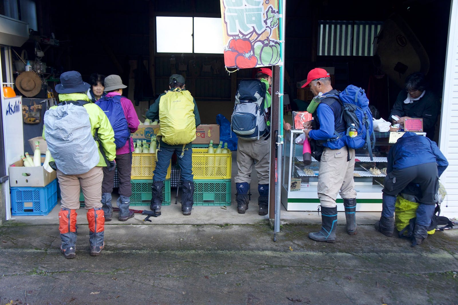 Hikers purchase vegetables straight from the farmers on Murayama Ha-yama