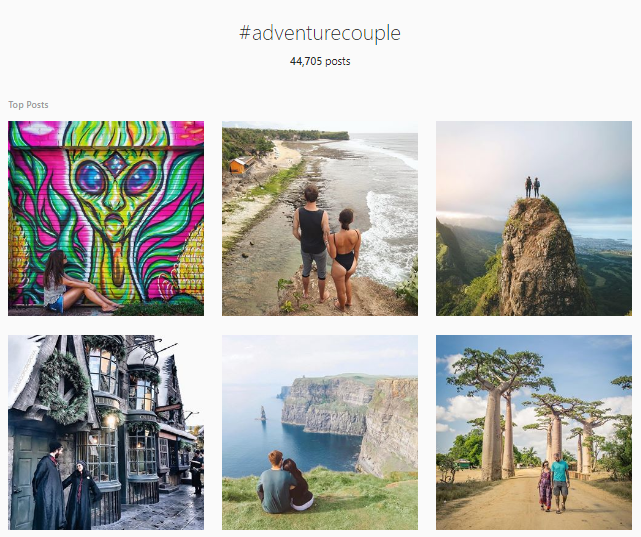 for example this post by an influencer uses the hashtag adventurecouple this is the top post for this hashtag having search volumes of more than 44 000 - the best time to post on instagram helene in between