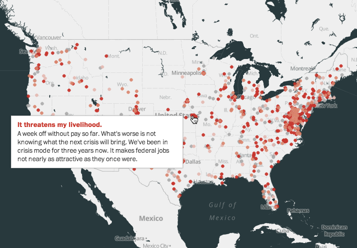 Government Shutdown Map by the Washington Post Points of interest