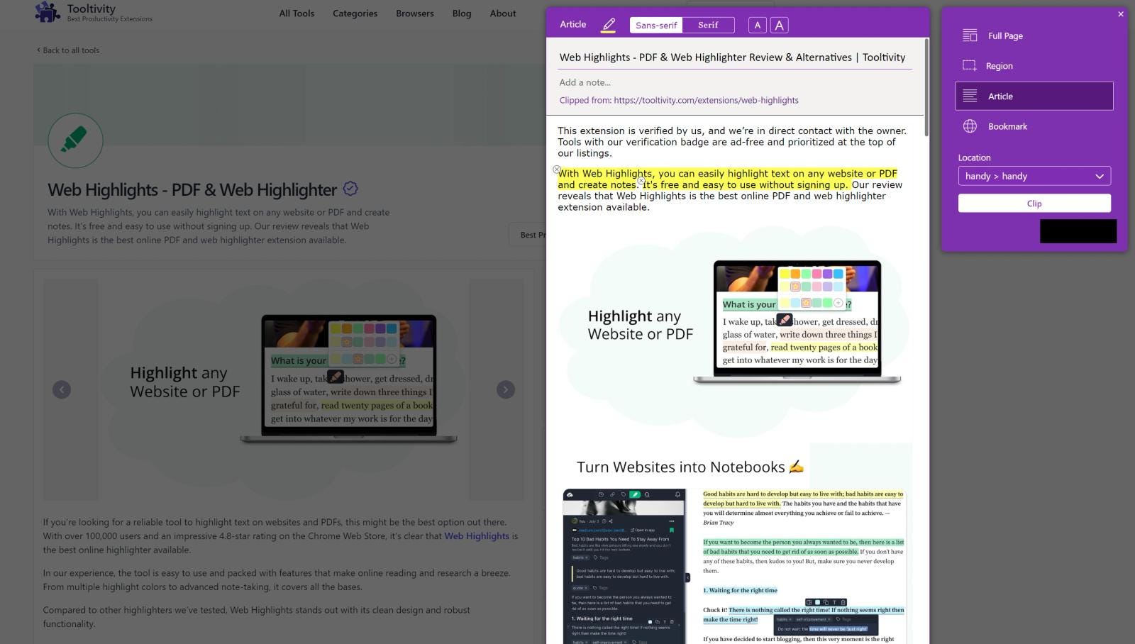 Saving a website using OneNote Web Clipper