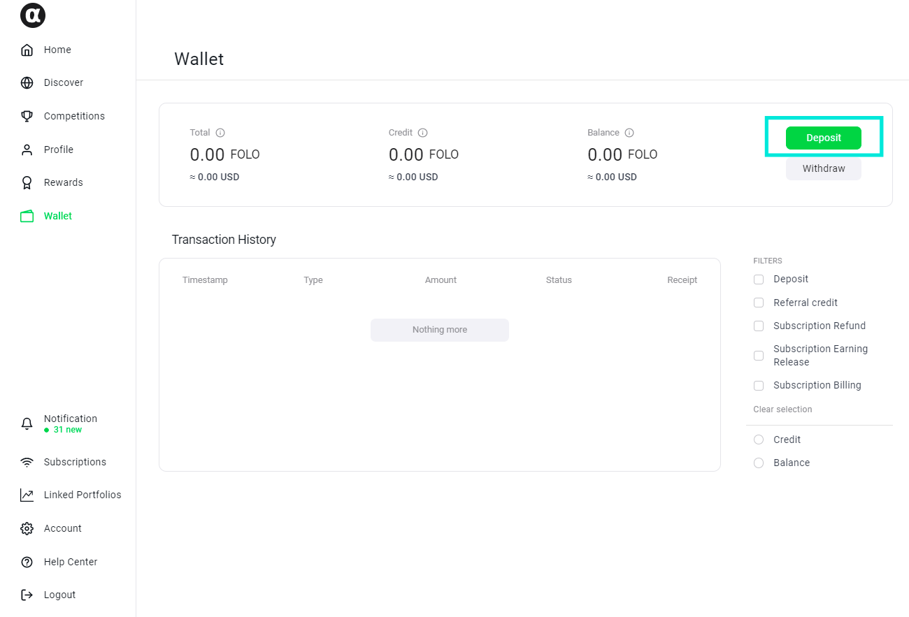 Users can deposit FOLO tokens into Alpha Impact by clicking on "Wallet" on the Alpha Impact Platform. - image source