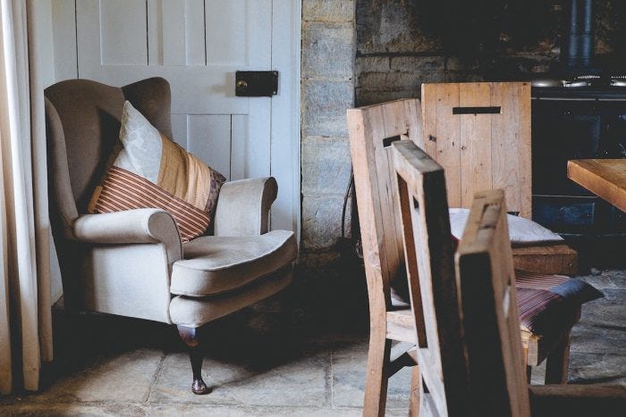 armchair overlooking dining room