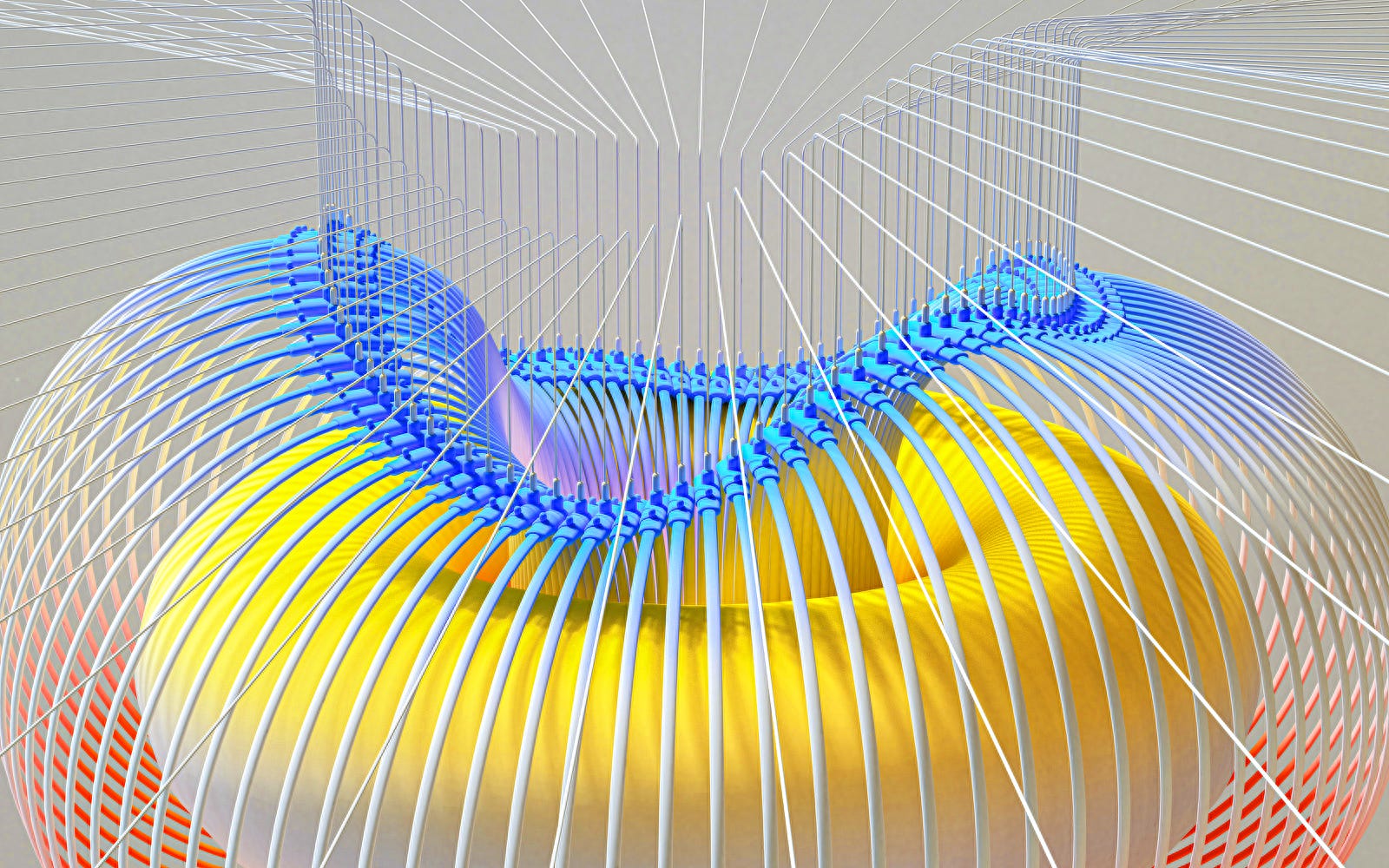 A cartoon image of a donut-like structure (colored yellow), with strings emanating from it in a sphere. One significant risk associated with artificial intelligence in drug discovery is the reliability and interpretability of the algorithms employed.