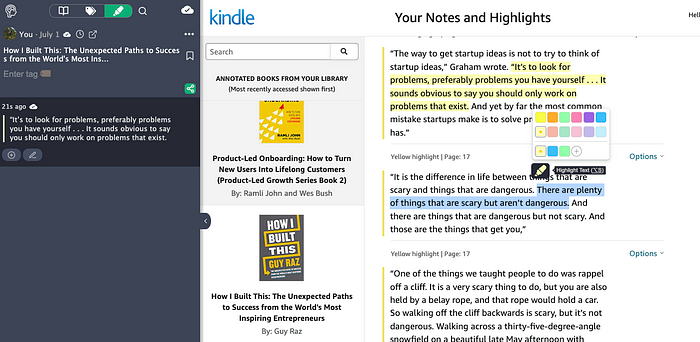Manually highlighting Kindle annotations & notes with Web Highlights