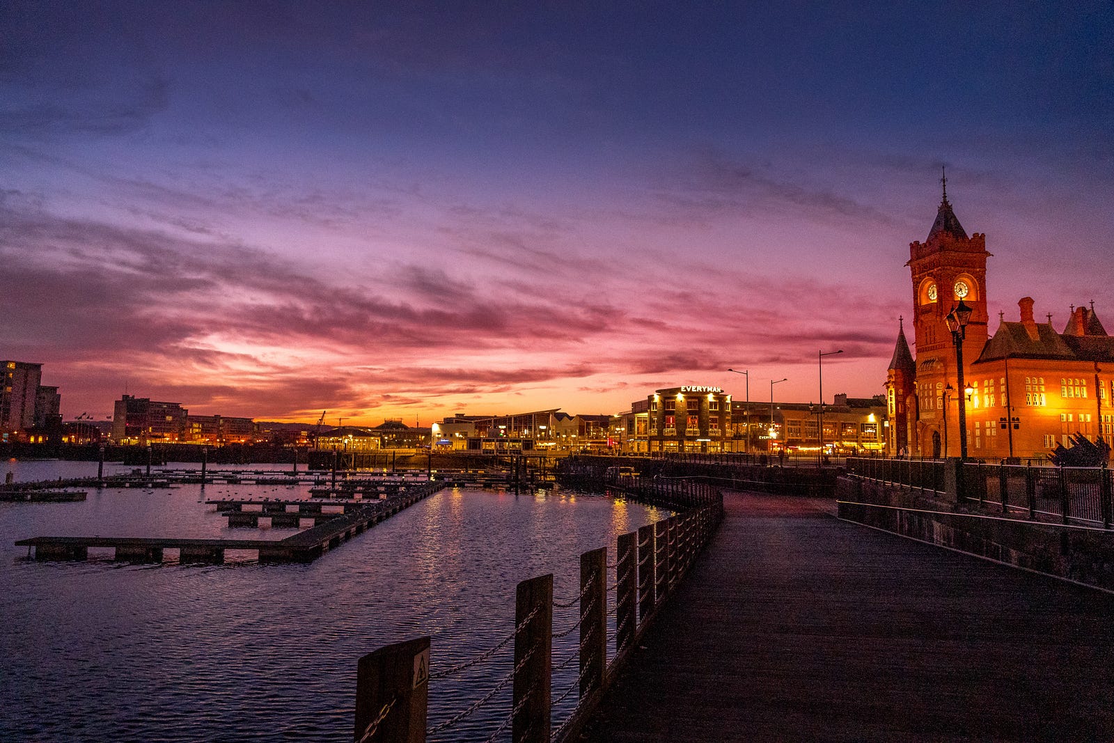 The sun sets on a waterway in Cardiff, Wales. Chewing gum can speed up your thinking and make you more alert?