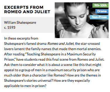A preview for the CommonLit text "Excerpts from Romeo and Juliet."