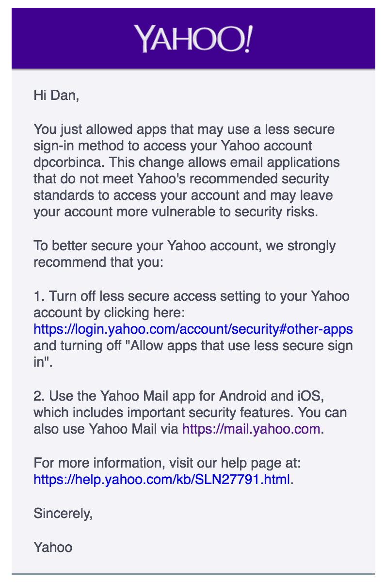 Yahoo's "Less Secure App" Setting - Context.IO