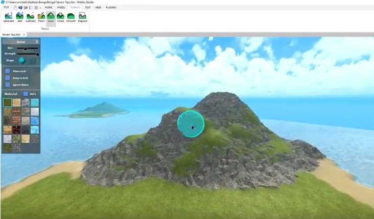 Tips For Building Beautiful Terrain Roblox Developer Medium - grass is being painted on a plain rock mountain to add depth