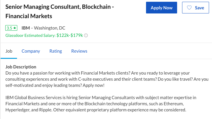 Blockchain Jobs And Salaries 2018 Report Hacker Noon - or microservices technologies of mongodb sql databases and also two years of work experience in a bank or insurance company is also required