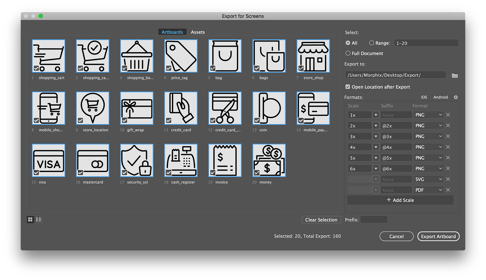 How To Export Vector Icons To Multiple Sizes And Formats In Adobe