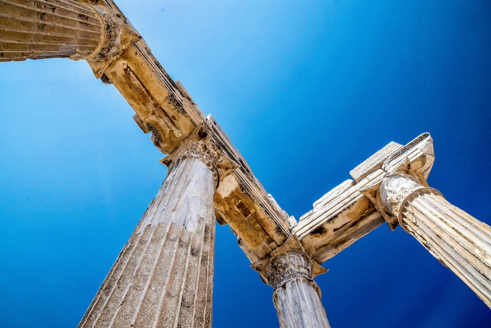 Greek columns of a building.