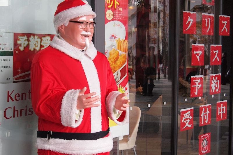 KFC’s Colonel Sanders is dressed up as Santa Clause for Christmas in Japan