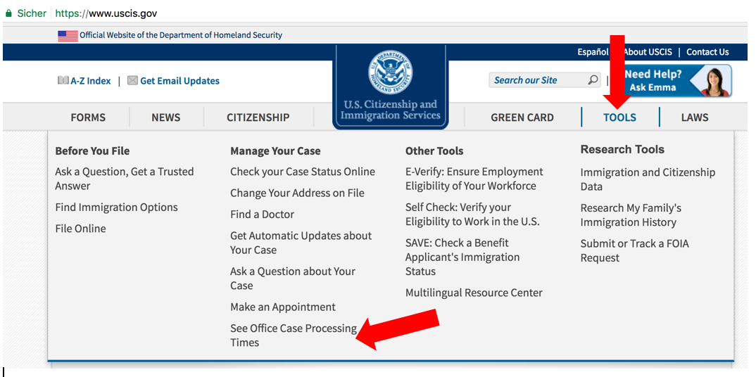 How to check H1B visa processing times on the USCIS homepage?