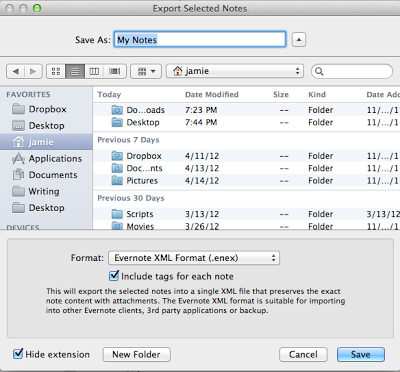 export evernote files to external drive