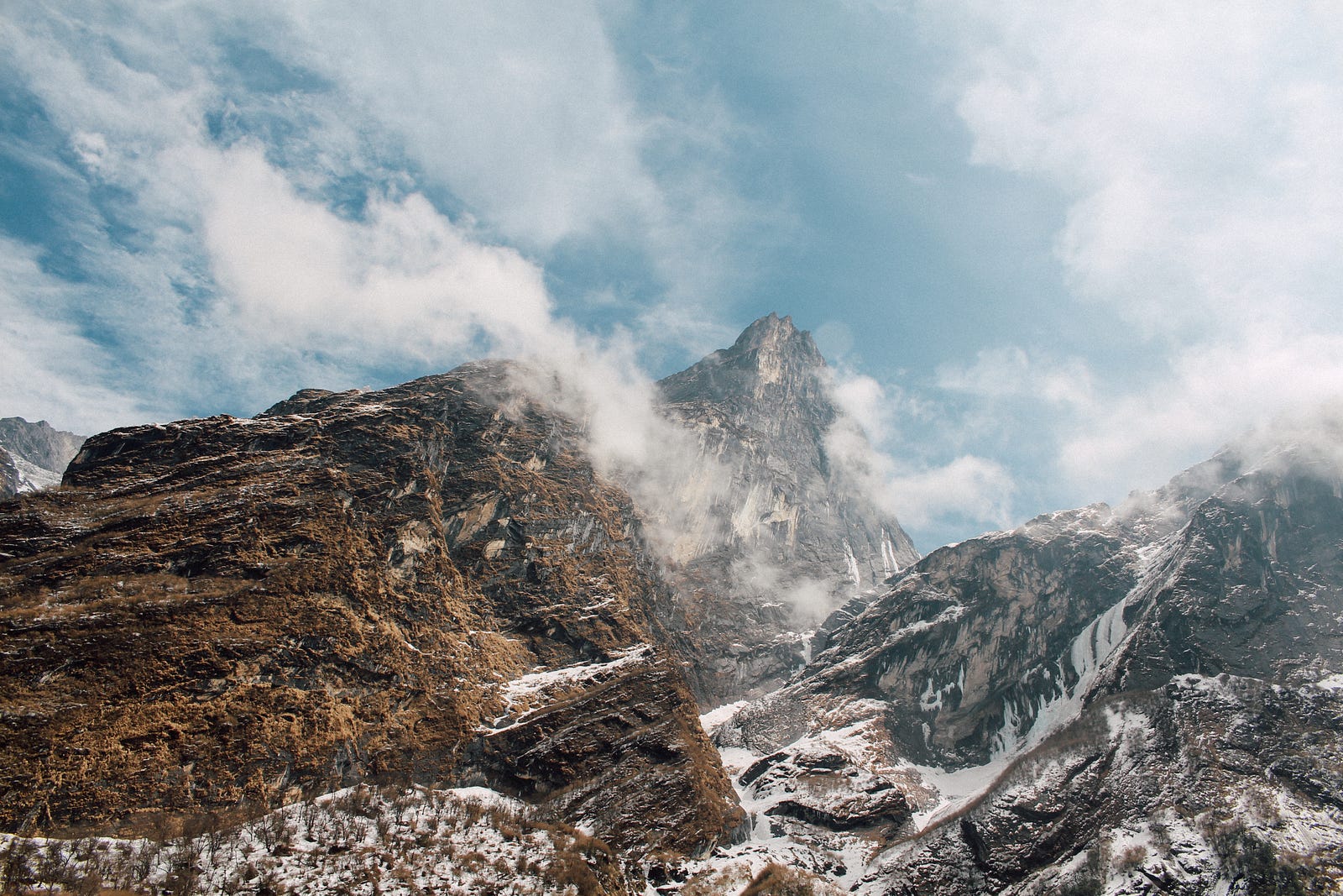 Mountain with clouds around the peak