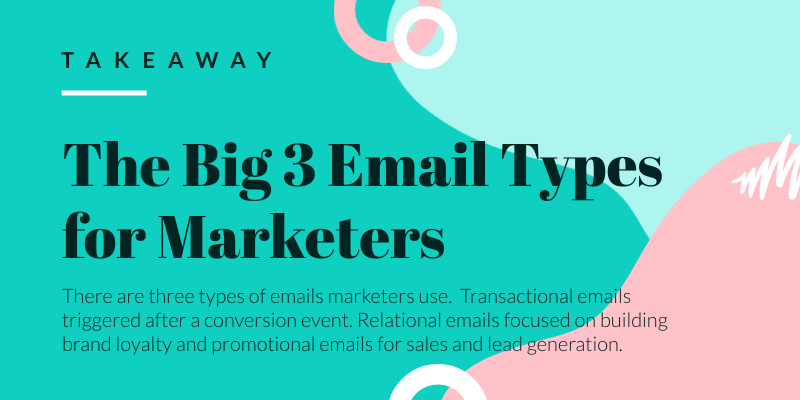 Takeaway: The Big 3 Email Types for Marketers