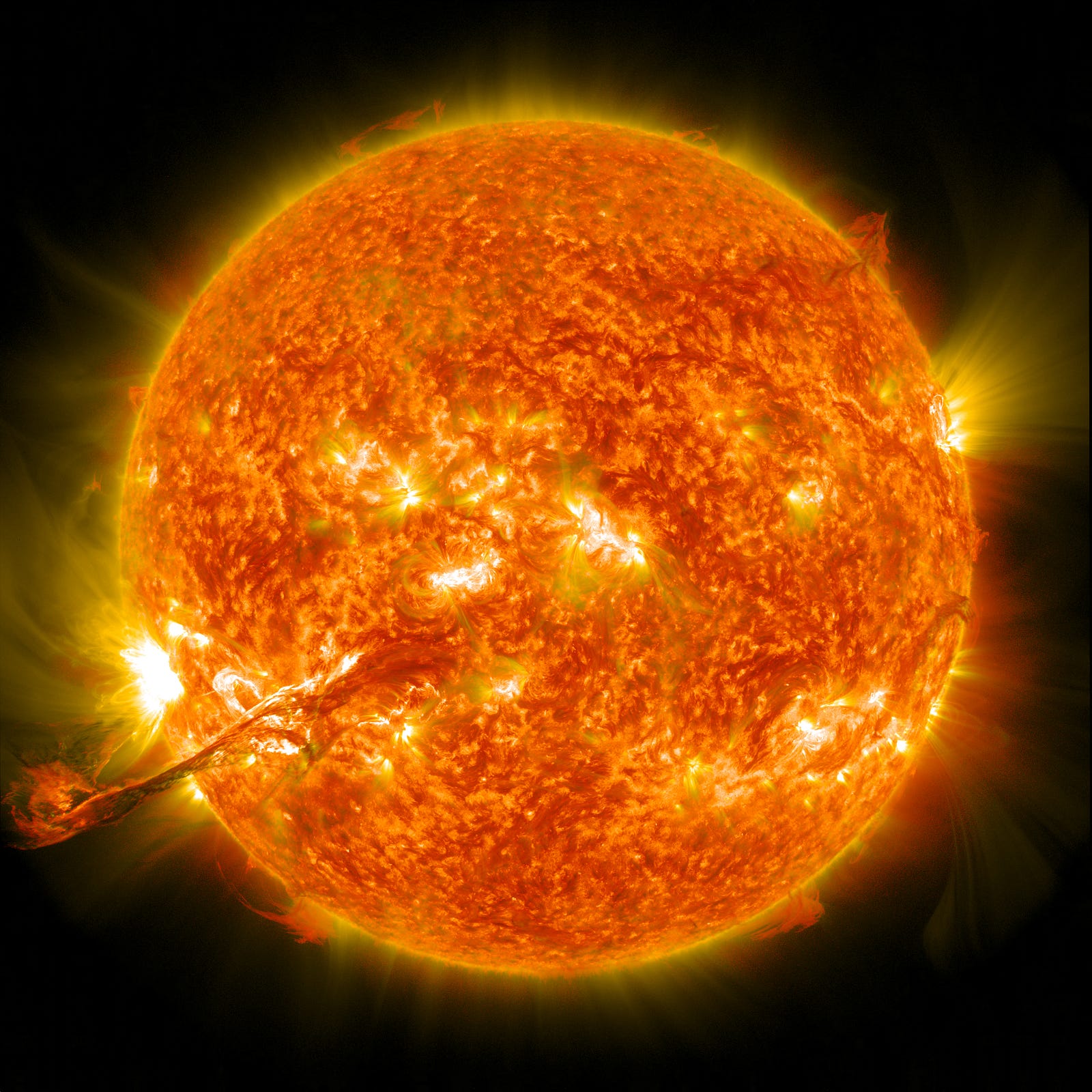 A close-up image of the blazing sun. One in five Americans will get skin cancer by age 70. Sunscreen can lower this risk and help prevent premature skin aging (age spots and wrinkles, for instance).
