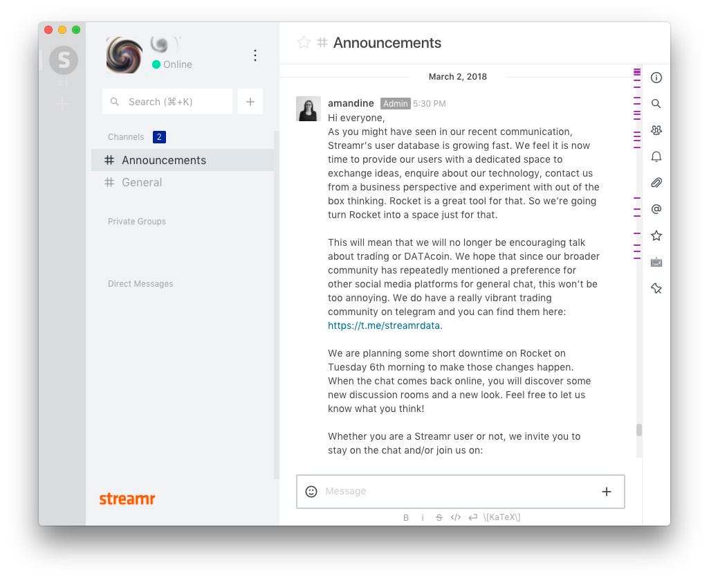 Streamr's official Rocket.Chat server