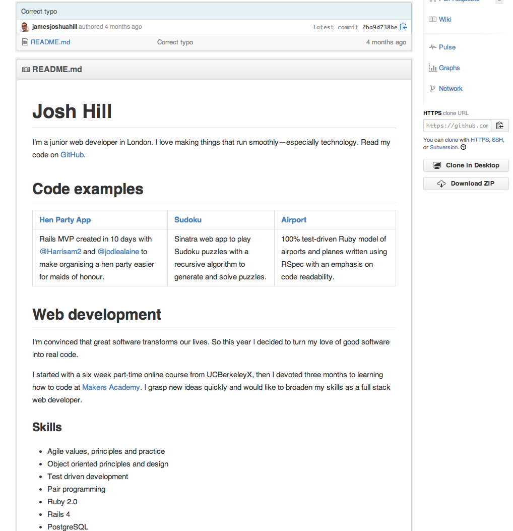 Using Github CVs for developers Makers