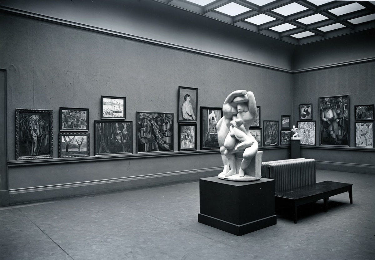 Armory Show, International Exhibition of Modern Art. The Cubist room, Gallery 53 (northeast view), Art Institute of Chicago, March 24–April 16, 1913. Image via Wikimedia Commons.