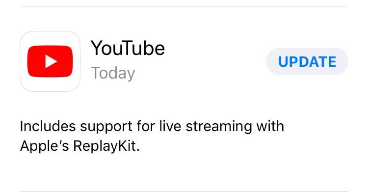 Youtube app for iOS gets ReplayKit