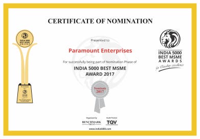 India 5000 Best MSME Award - Paramount Enterprises - PARENTNashik