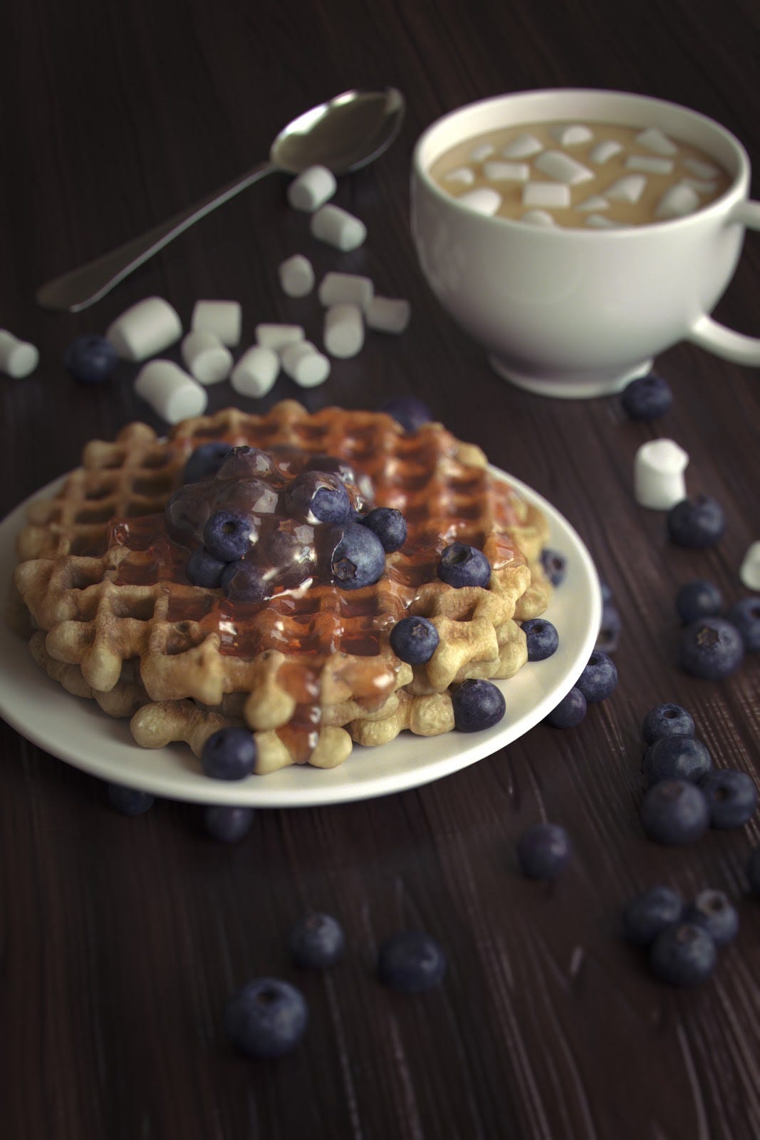 Photorealistic “Blueberry Waffles” by Brian Lesiangi