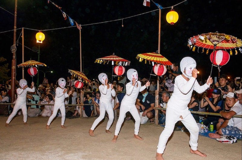 Kids dress up as foxes for Himeshima’s annual Kitsune Odori festival during autumn