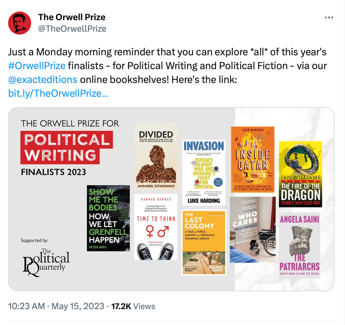 Orwell Prizes 2023 won by first-time authors Tom Crewe and Peter Apps