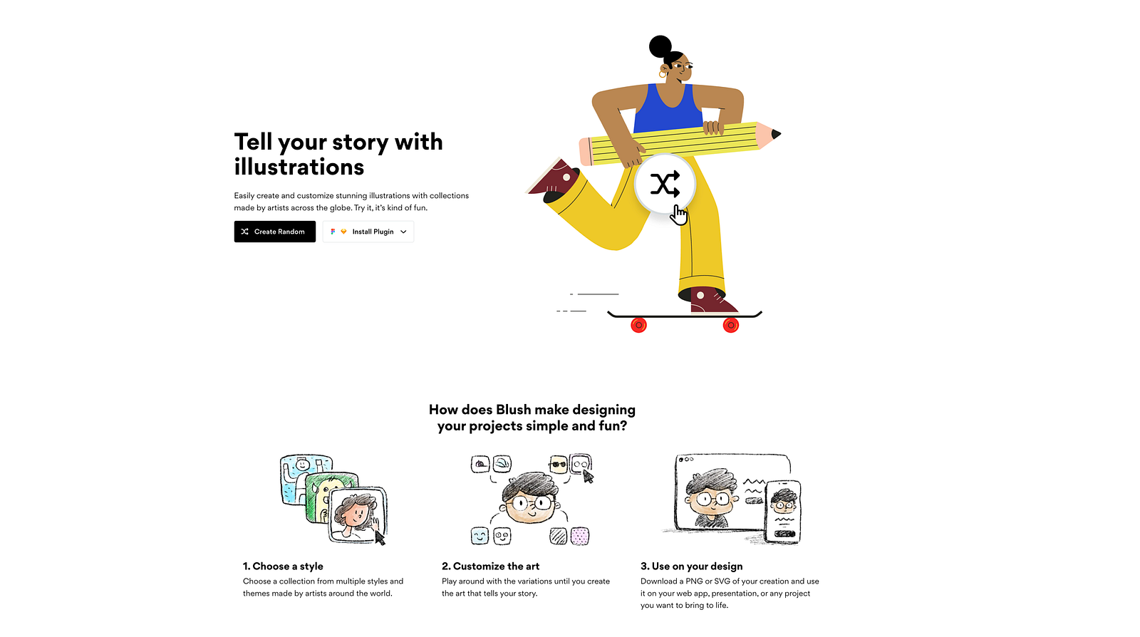 Multiple artist collections with in-browser color and composition customization. Best for landing pages and marketing where you need variety across styles.