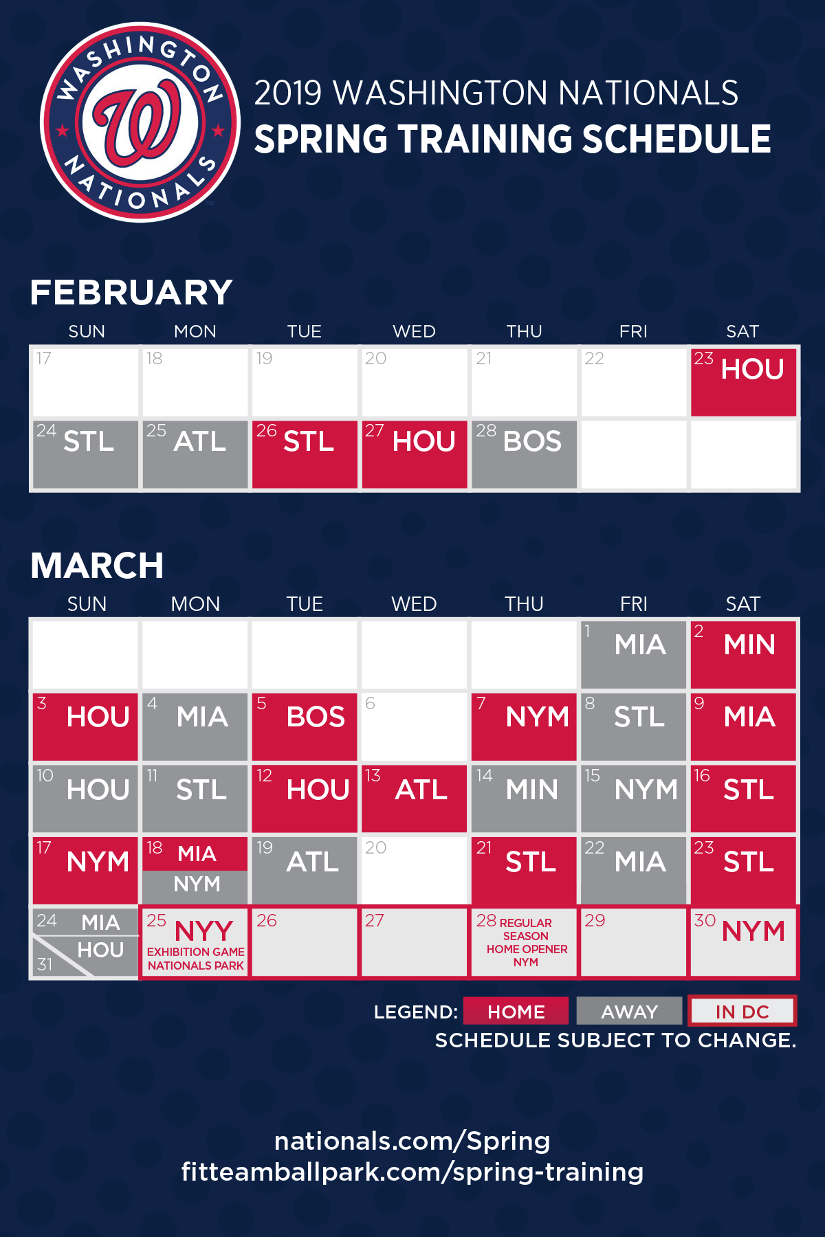 Nationals announce 2019 Spring Training Schedule – Curly W Live