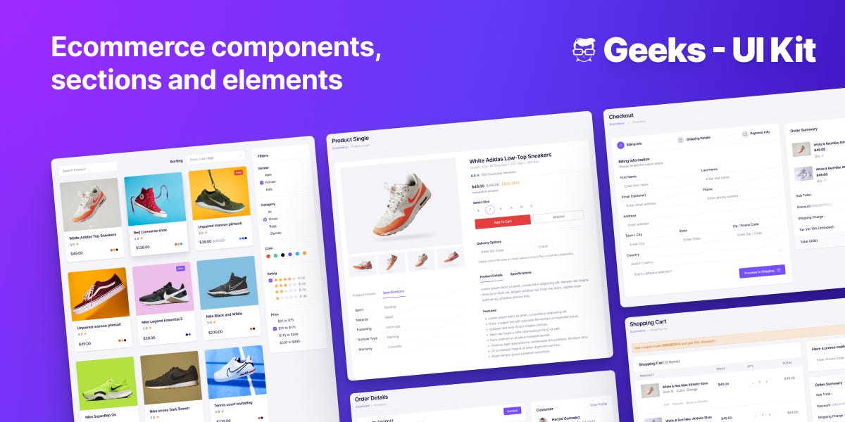 Bootstrap 5 eCommerce Snippets Added in Geeks UI