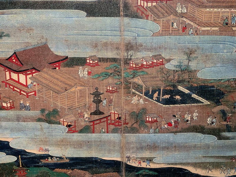 A painted Japanese partition that depicts Fujisan Hongu Sengen Taisha