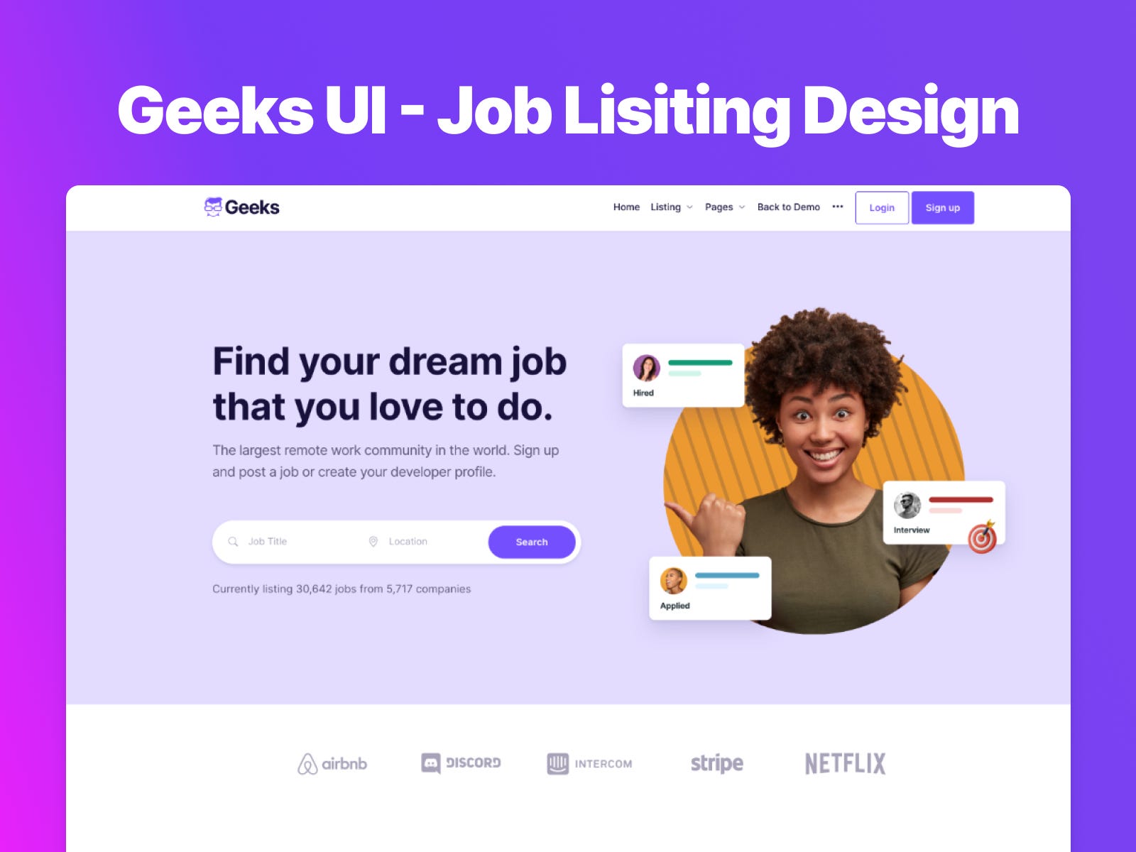 Job Listing website template - Geeks UI