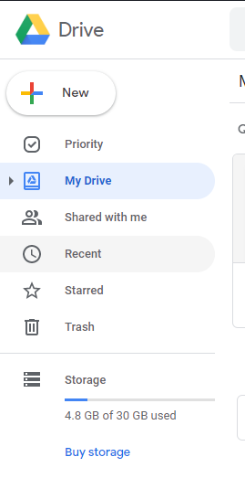 Image of Google Drive displaying how much data it is storing