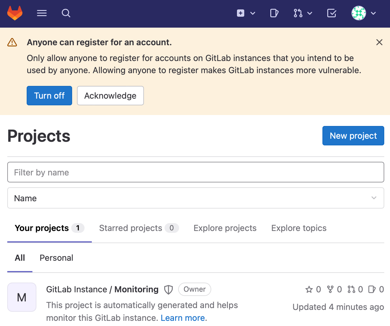 First page on your GitLab instance