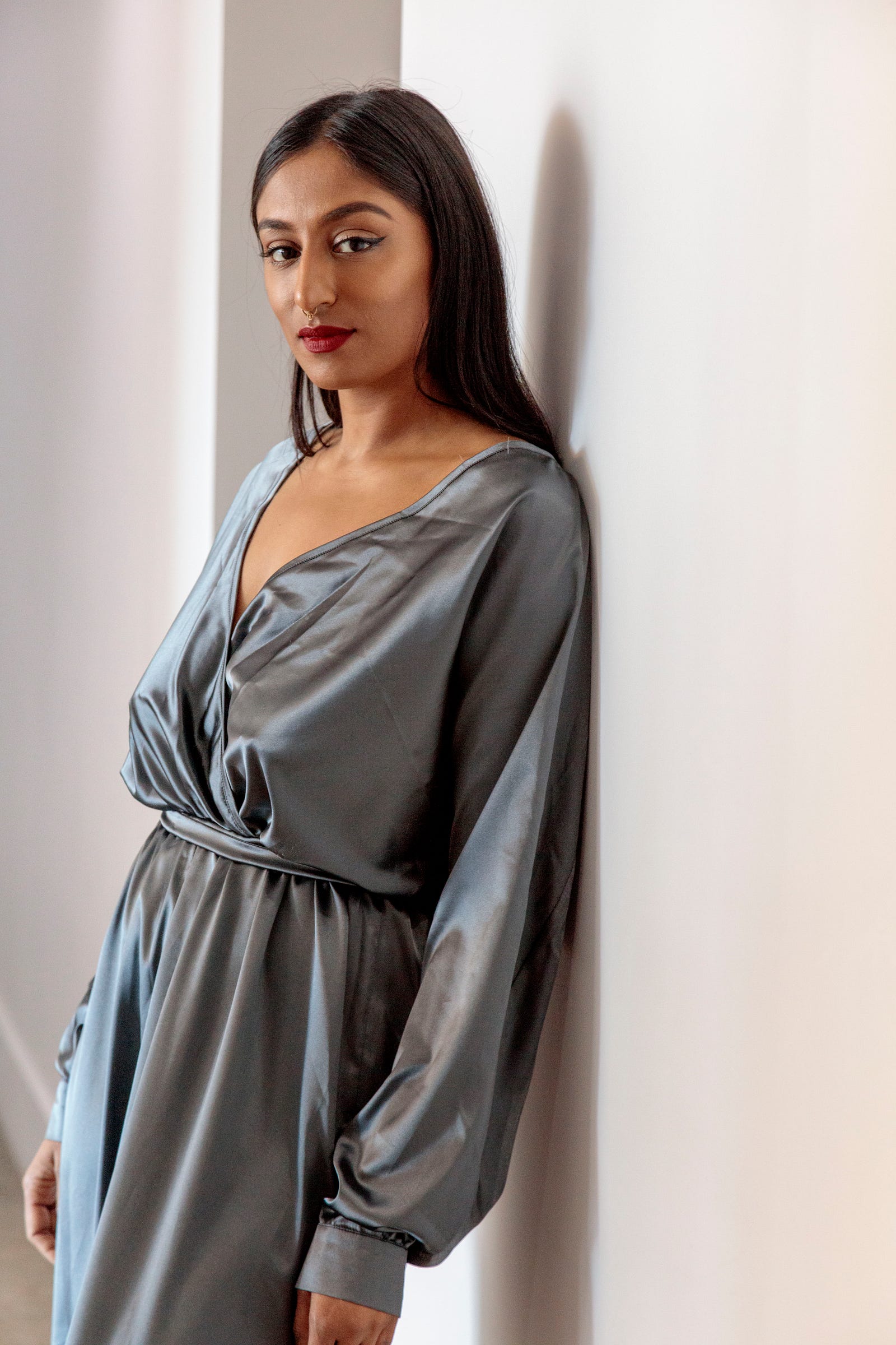 Pavana Reddy looking stunning in Bastet Noir’s dark grey jumpsuit, photo by: Joshua White