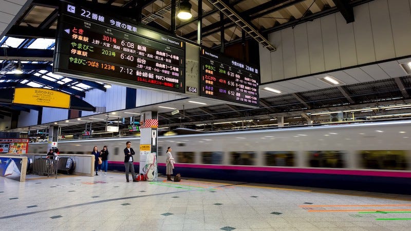 A bullet train bound for Snow Country on the Joetsu Shinkansen Line