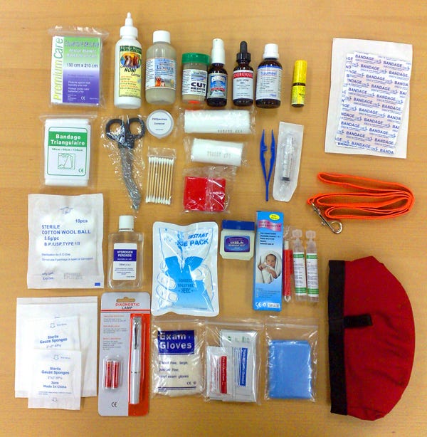 What should you keep in the first-aid kit of your car?