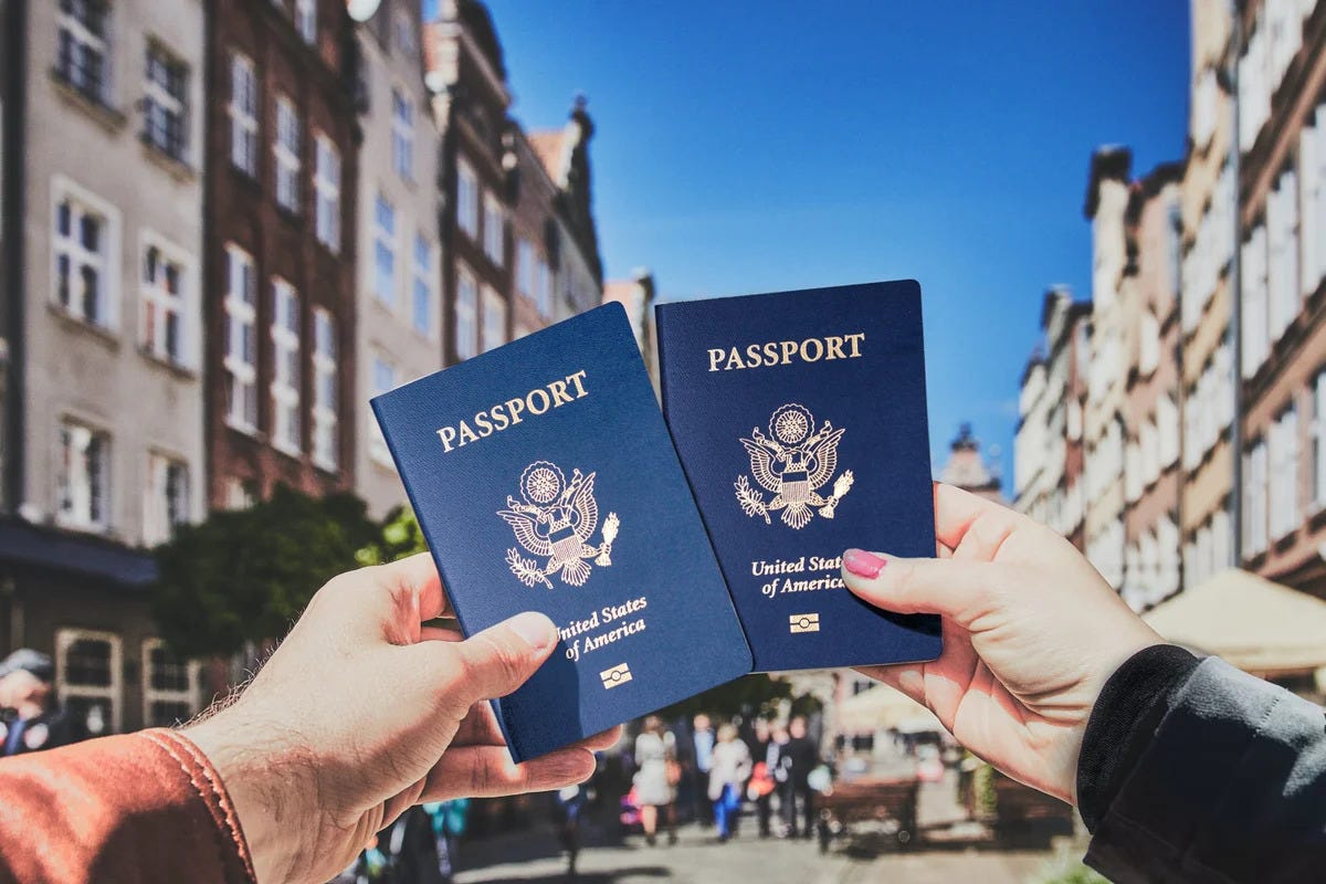 tourist passport open on world map