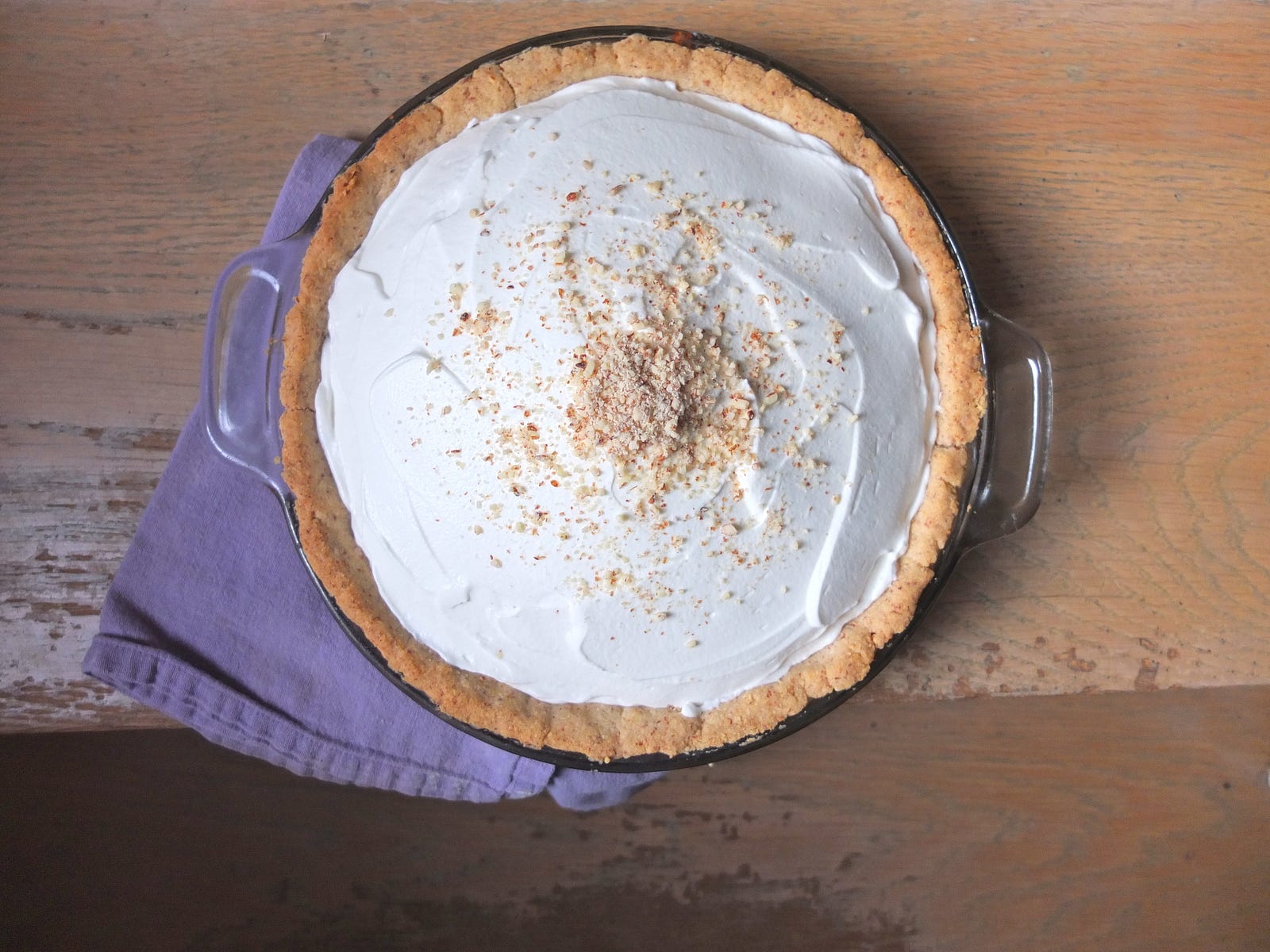 Almond Rum Cream Pie Baking in Black and White Medium