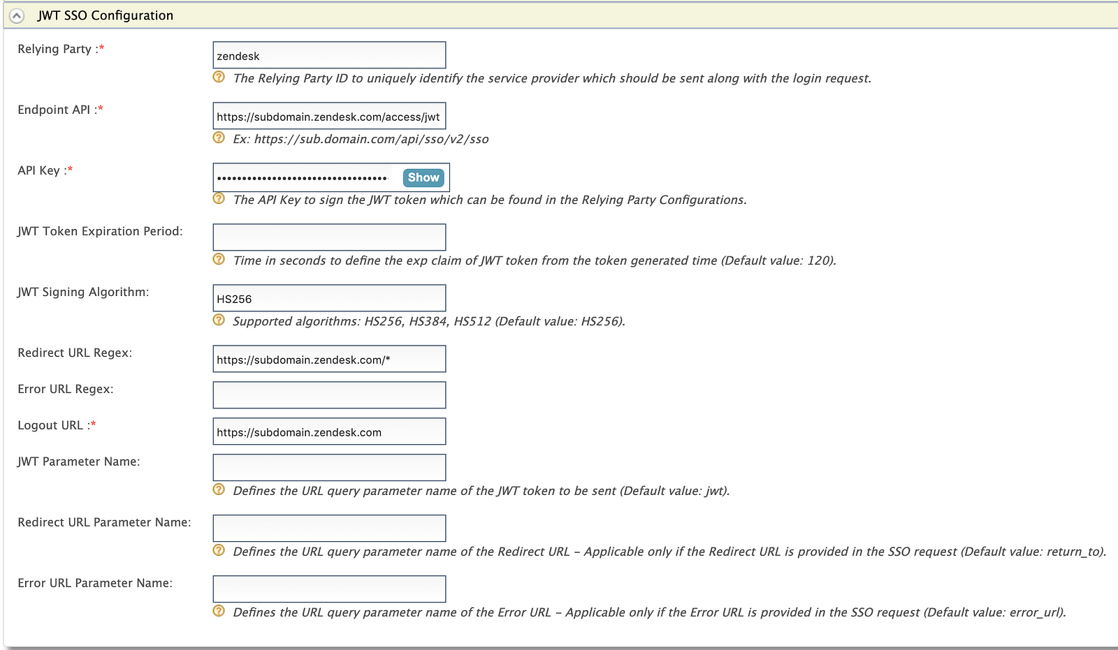 JWT SSO Sample Configurations