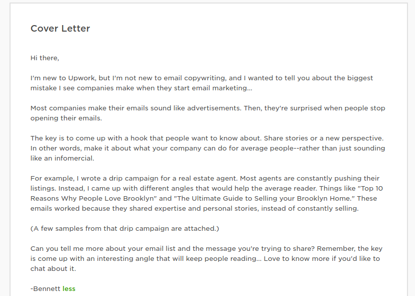 what to write in a cover letter in upwork