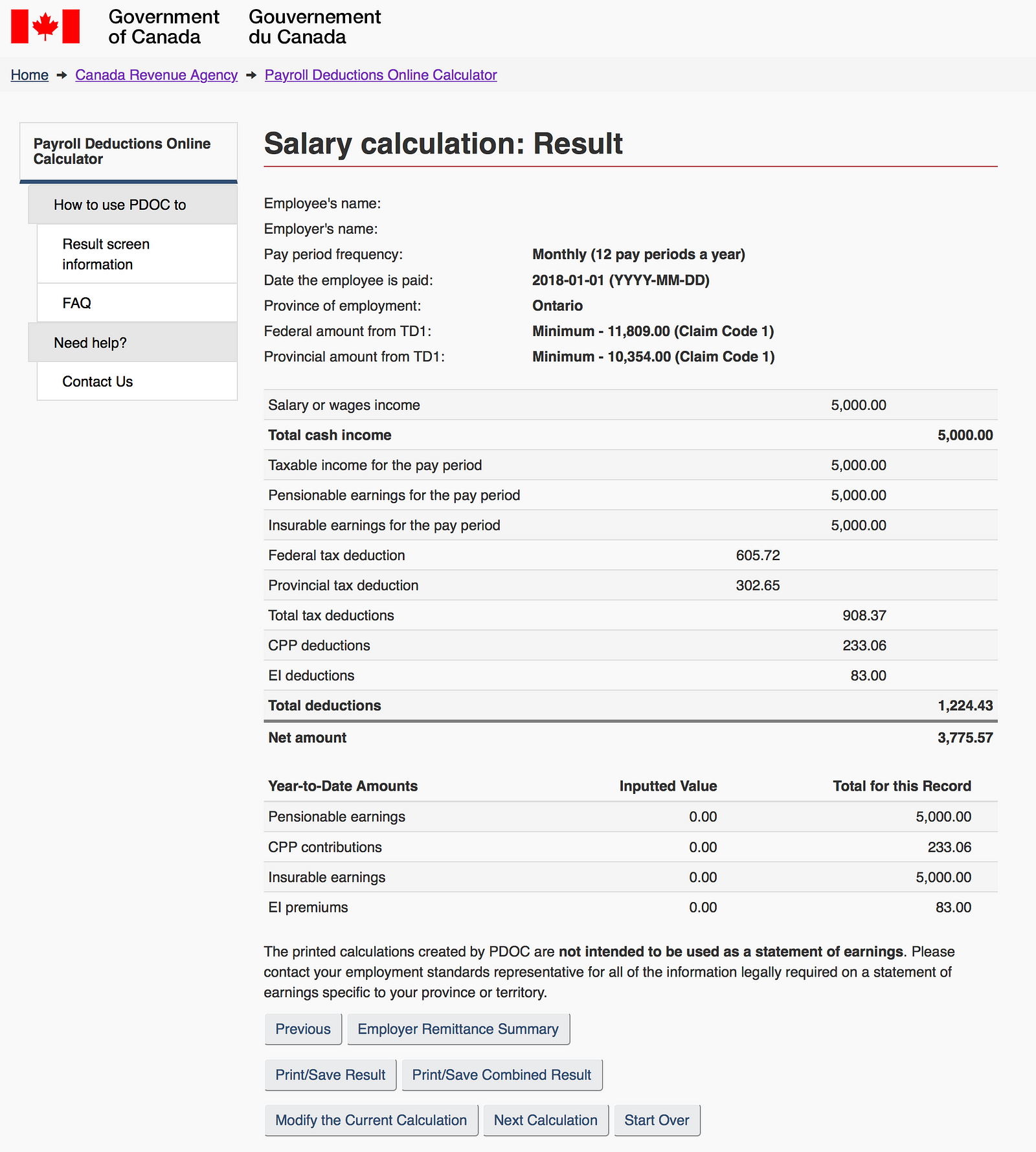 How to calculate payroll deductions for employee (simple scenario)